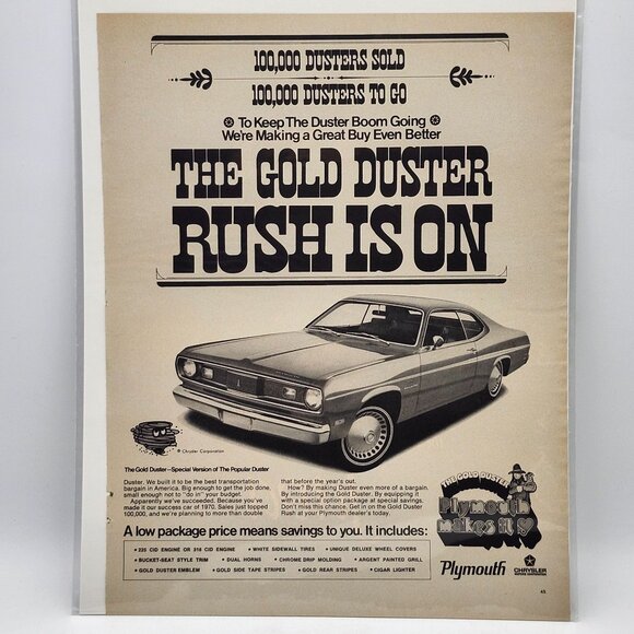 Vintage 1970 Plymouth Gold Duster Magazine Print Ad - Picture 1 of 1